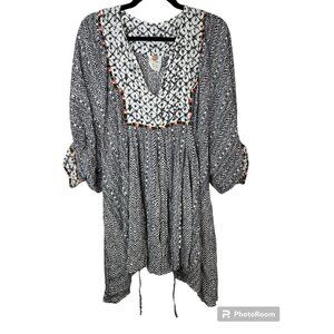 Free People One Tunic Top Boho Pheasant Hippie Oversized Shirt Medium Rayon 1D